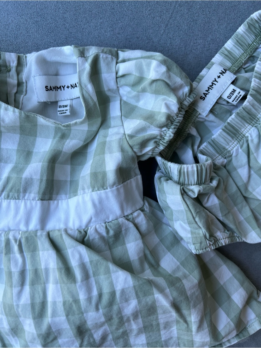 SAMMY+NAT Sage Green Gingham Dress Set 0-3 months